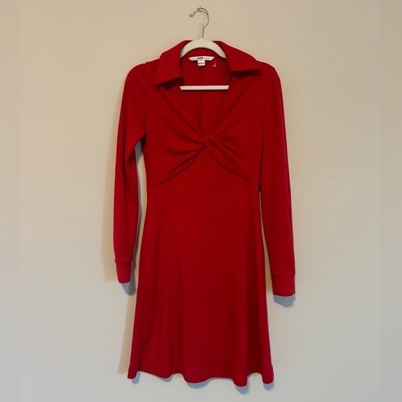 Diane Von Furstenberg | Women's DVF Cloud Twist Dress Red Wool Collared Mini | 4 - Picture 4 of 11